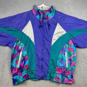 Diana Marco Windbreaker Jacket Womens Extra Large‎ Colorful Nylon Track Warmup